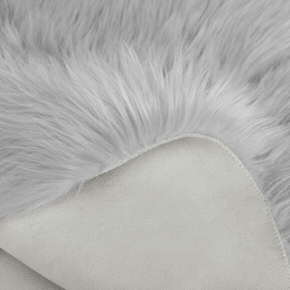 Faux Fur Round Rug Fluffy Area Rugs for Bedroom 2 x 2 Feet Light Gray - Picture 6 of 6